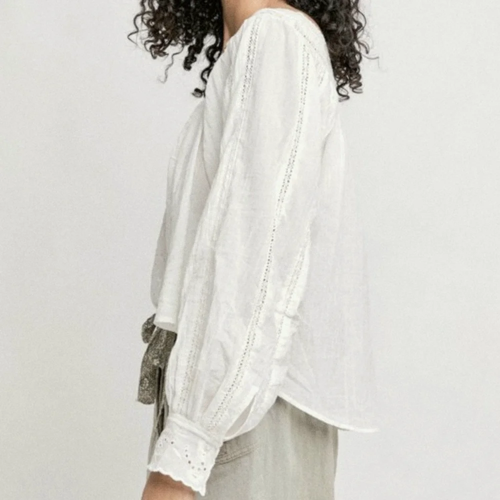 FREE PEOPLE White Cream Cotton Blouse Lace Eyelet Reversible XS